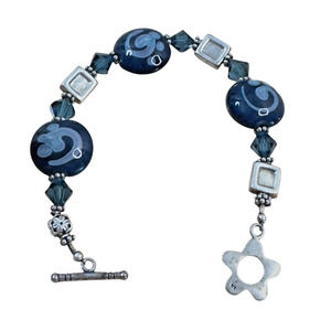 Artisan Sterling Silver Bracelet Crystal & Art Glass Lampwork Bead 925 size 6.5